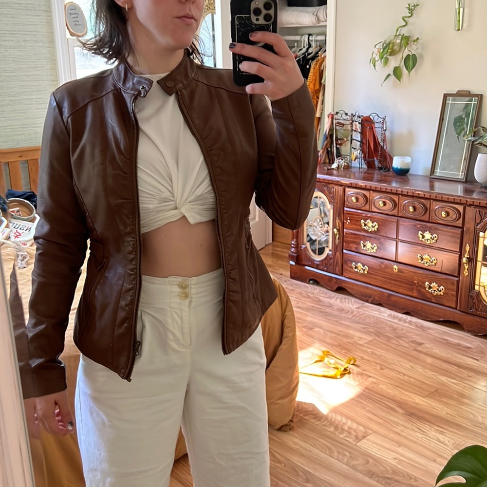 Brown Fitted Leather Jacket - image 1